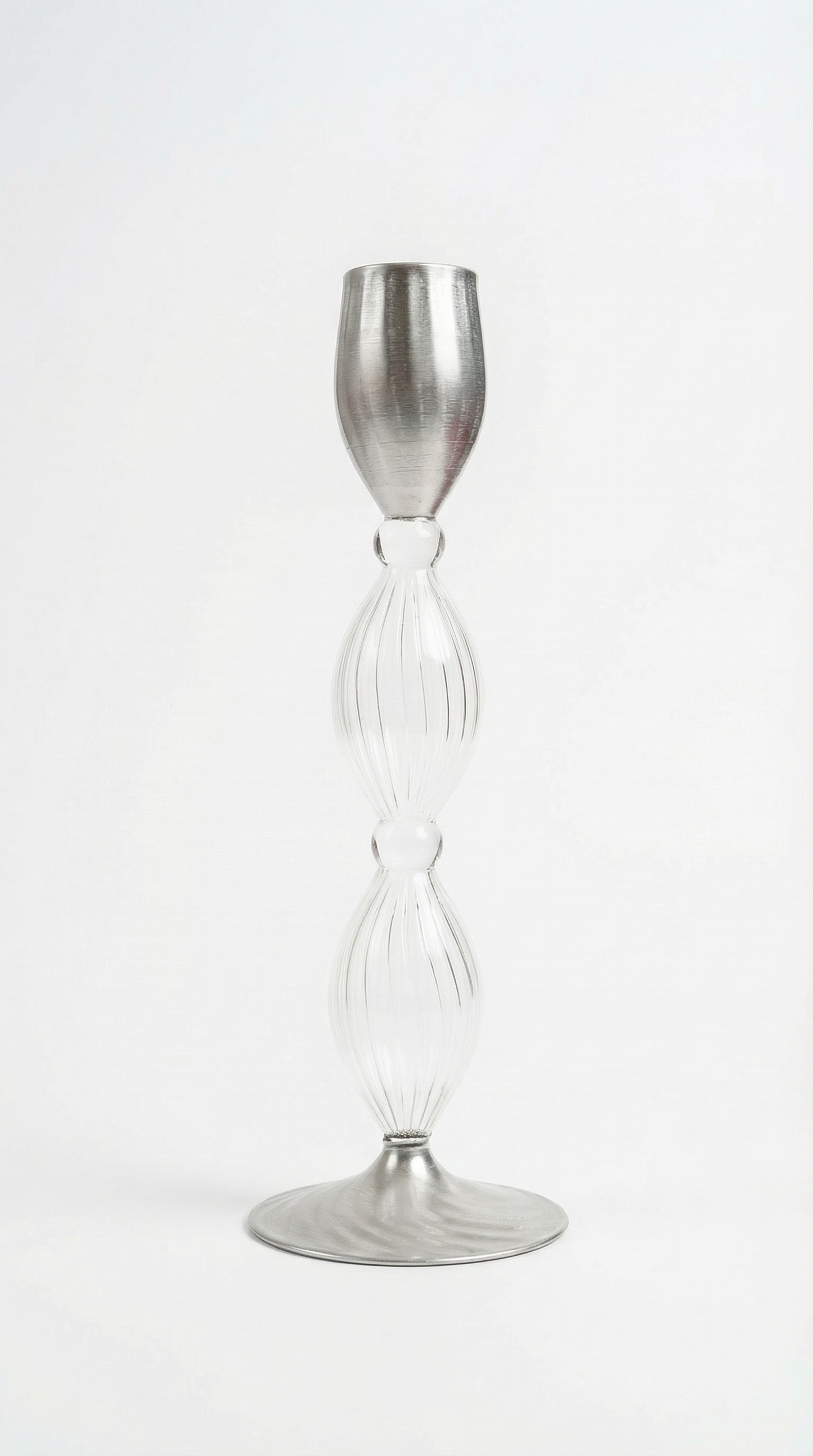 Blown Glass Long Candleholder in Silver - Ramadan 26