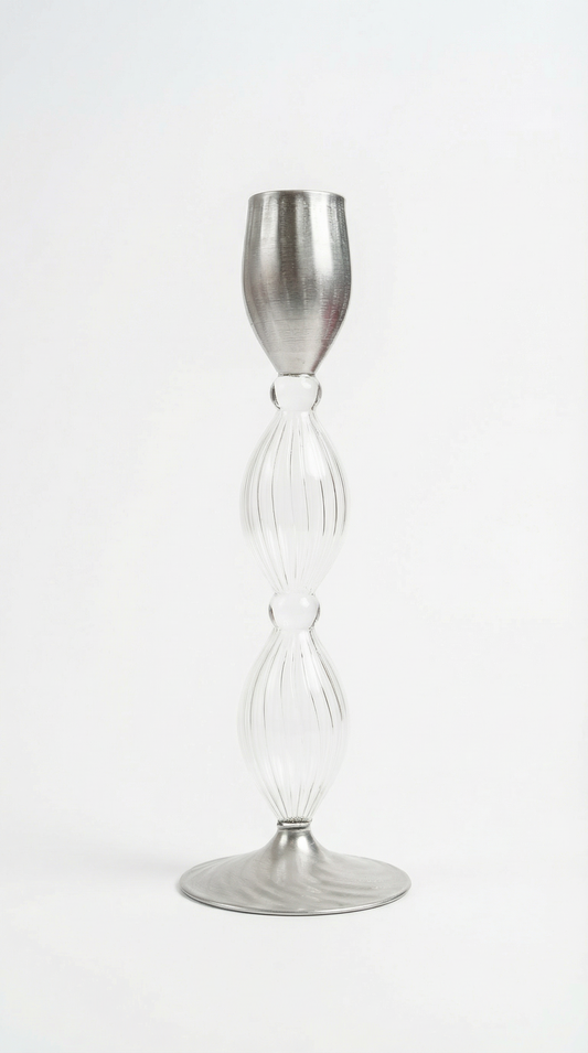 Blown Glass Long Candleholder in Silver - Ramadan 26
