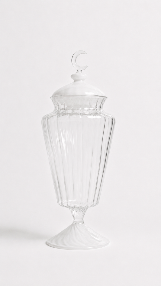 Blown Glass Candy Jar with Clear Crescent Lid