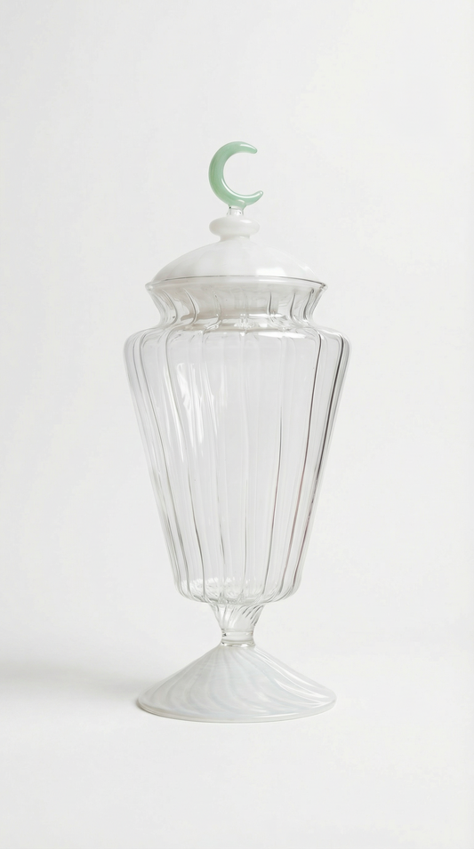 Blown Glass Sweets Fanoos, Green Moon - Ramadan 26