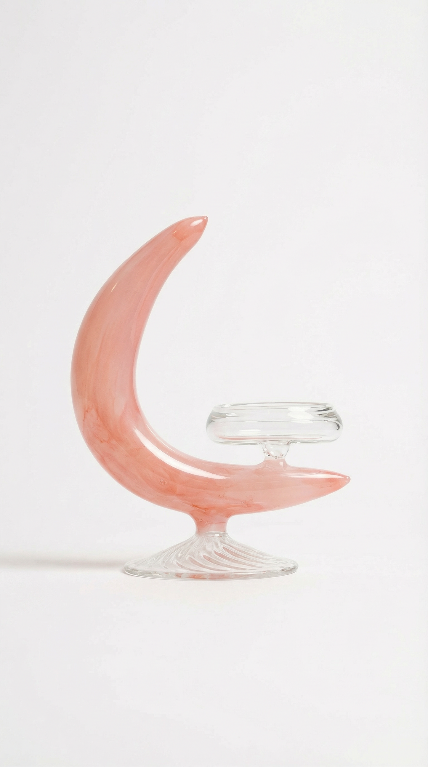 Pink blown glass moon candleholder by By Lea Sfeir for elegant table décor and luxury interiors