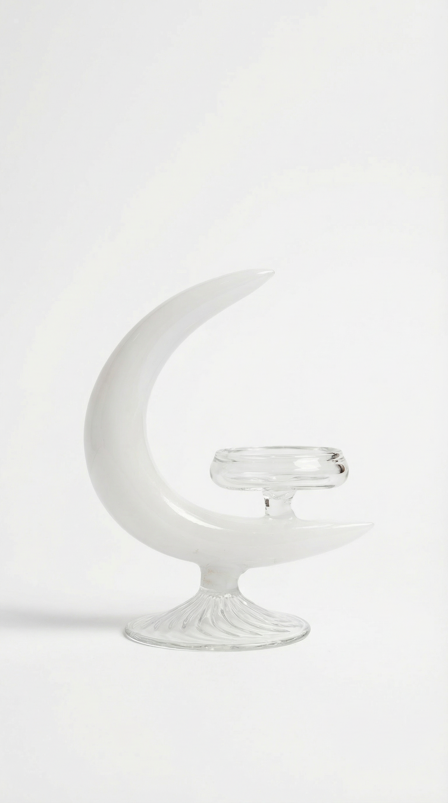 White blown glass moon candleholder by By Lea Sfeir for elegant table décor and luxury interiors