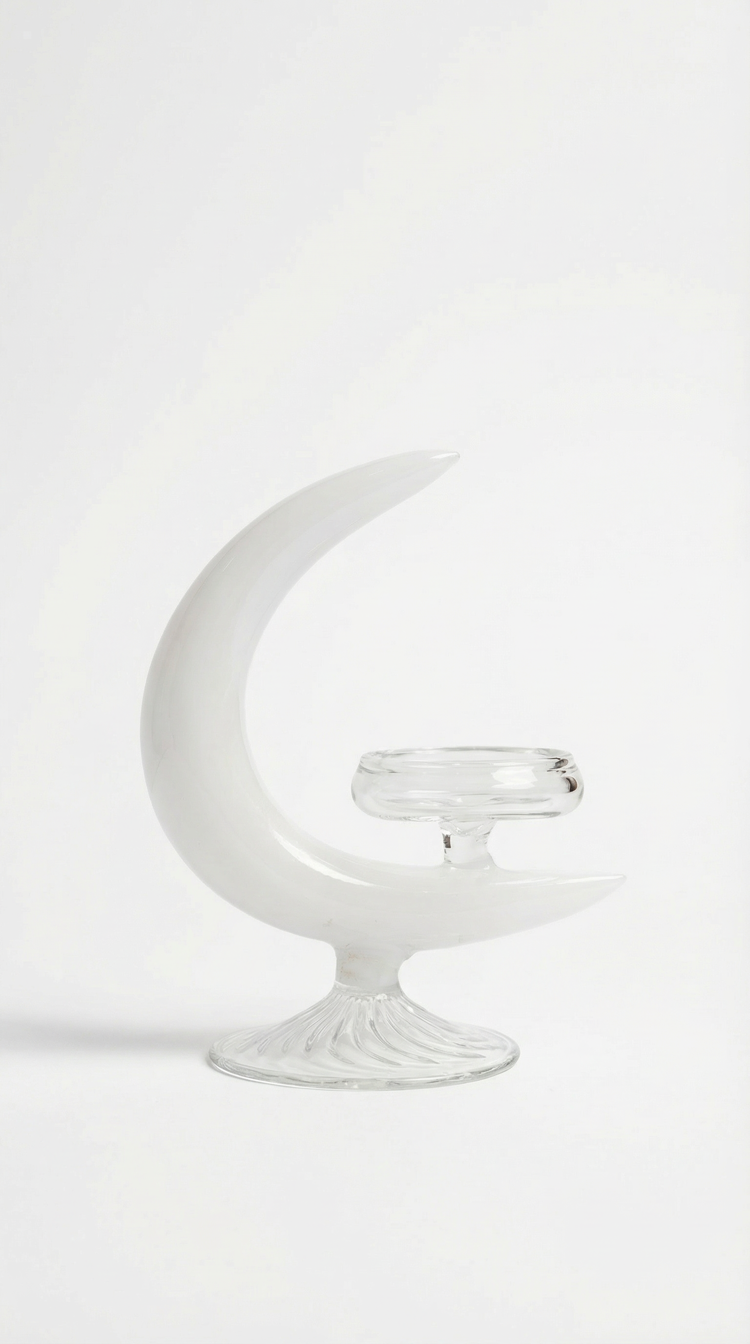 White blown glass moon candleholder by By Lea Sfeir for elegant table décor and luxury interiors